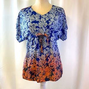 CAbi Floral Ombré Tie Waist Blouse Size Small